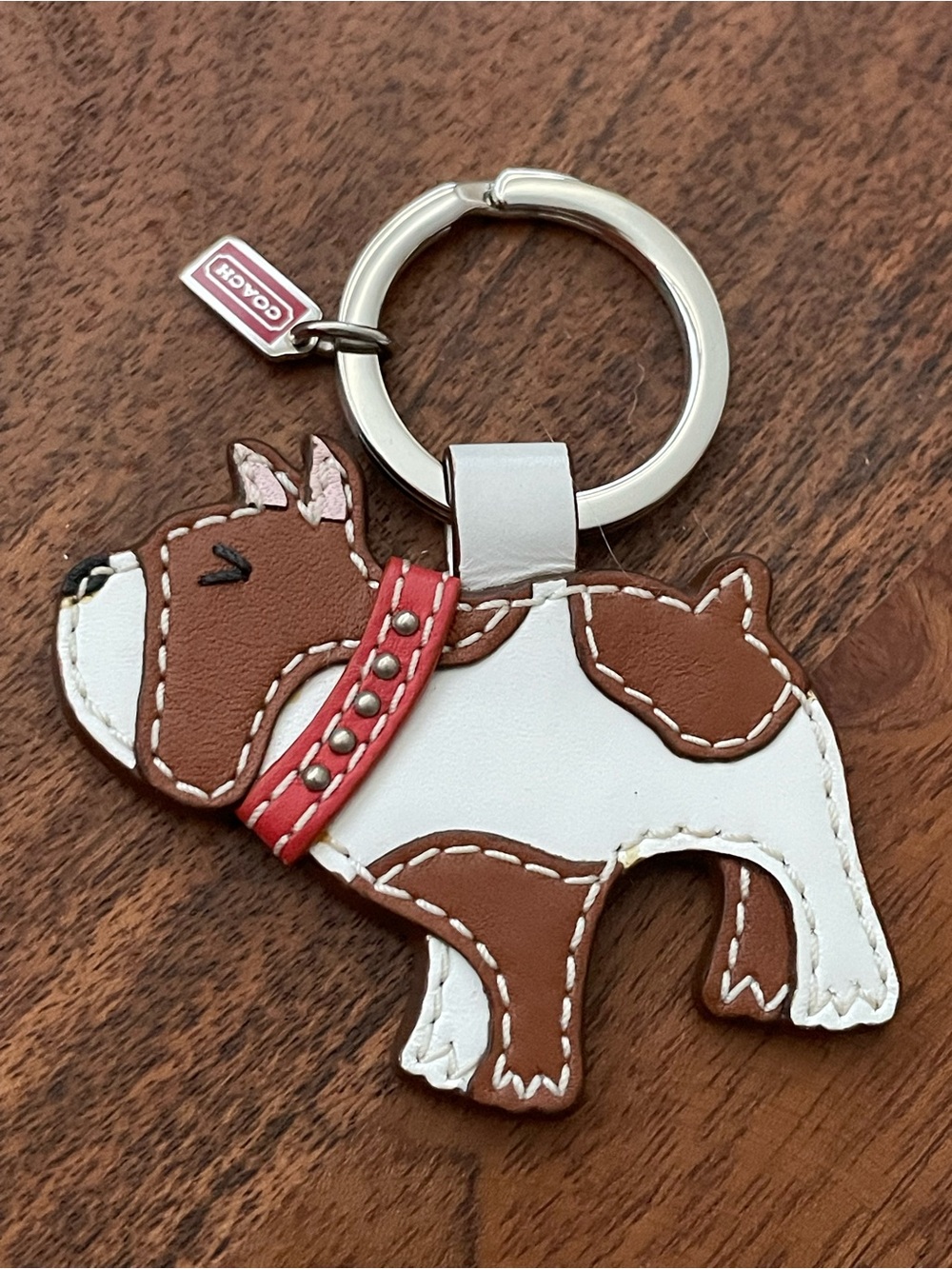 COACH Brown & White Leather Bulldog Bag Charm